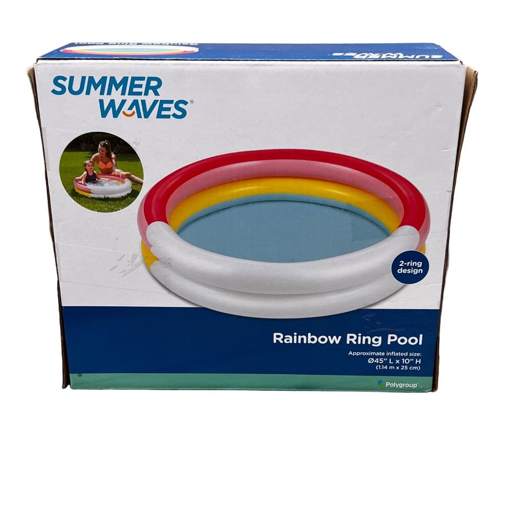 Summer Waves Rainbow Ring Swimming Pool 45x10 Kiddie Baby Inflatable 2 Ring NIB